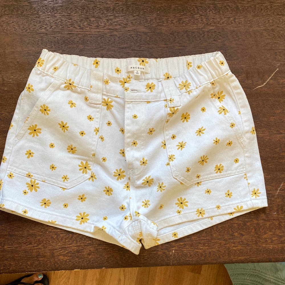 PacSun Women's High Waist White and Yellow Floral Shorts